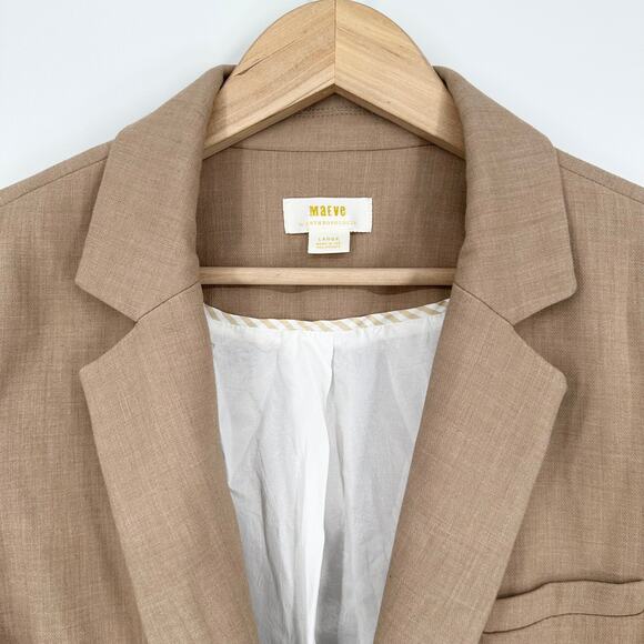 Anthropologie Maeve The Bennet Twofer Blazer Striped Shirttail Hem Jacket Tan - Picture 9 of 16